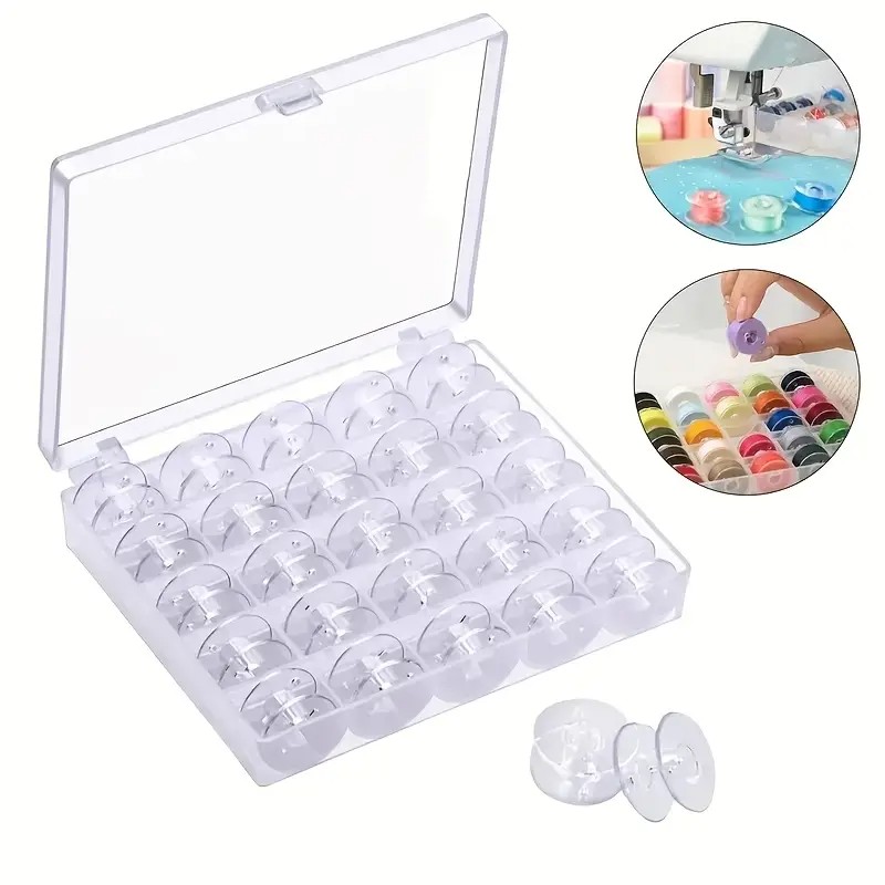 Bobbin Organizer Box - 25/36個の透明プラスチックボビン オーガナイザーボックス付き - ミシン糸ワインダー 縫製と刺繍用、縫製用品
