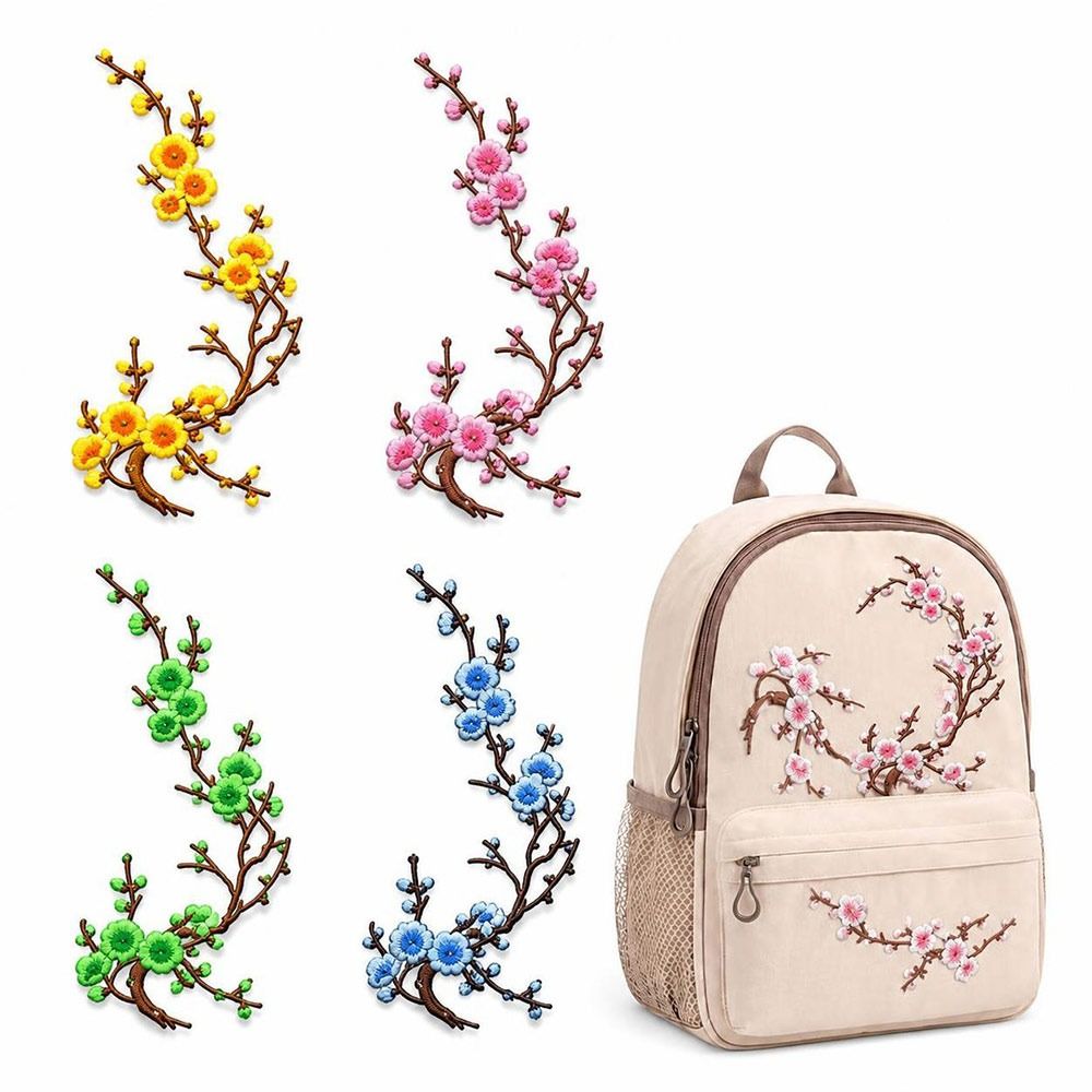 Sewing In Textile - DIY桜のアイロン接着パッチ アイロン＆縫い付け ホットメルト接着剤 桜の枝 刺繍アップリケ