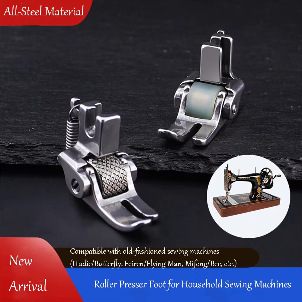 Textile Sewing Machines - 古い式の足踏みミシン用全鋼製ローラープレスフット、バタフライフライングマンビーシンガービンテージミシンアクセサリー