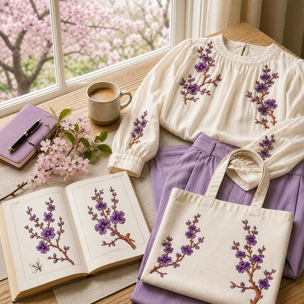 Sewing In Textile - DIY桜の花アイロン接着パッチ アイロン接着＆縫い付け ホットメルト接着剤 刺繍入り花柄パッチ 枝の刺繍アップリケ