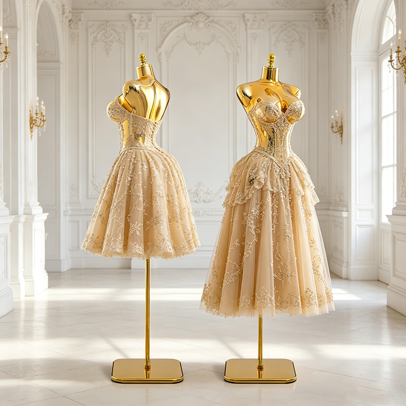 Dress Form Mannequin - ブティックショップ クロームゴールド プラスサイズ マネキン プラスチック製上半身 電気メッキ加工