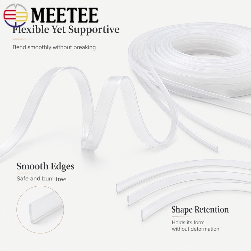 Textile Sewing Support - 5M 4-12x1.3-2mm 透明プラスチック製コルセットボーンストリップ ブラサイドサポートテープ ウェディングドレスのボディス縫製補助材
