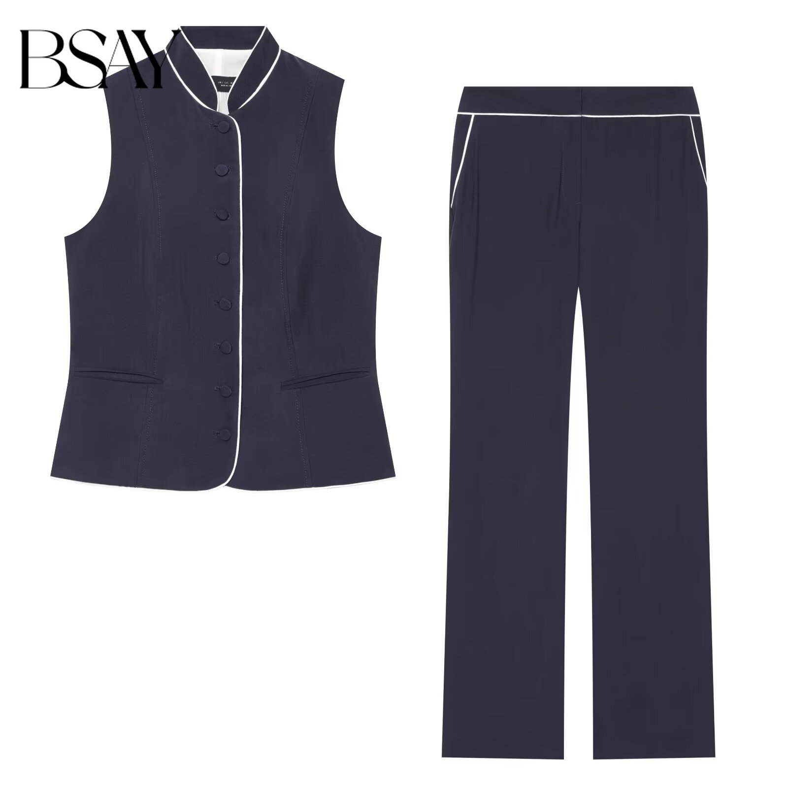 BSAY 女性コントラストスタンドカラーノースリーブシングル - Sewing Vest のレビューと価格