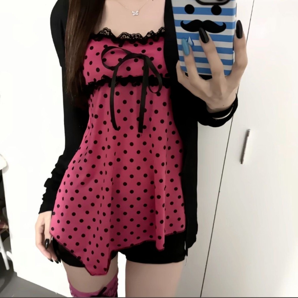 和菓子 2 点セット女性ポルカドットホルターベスト Y2k  - Sewing Vest のレビューと価格