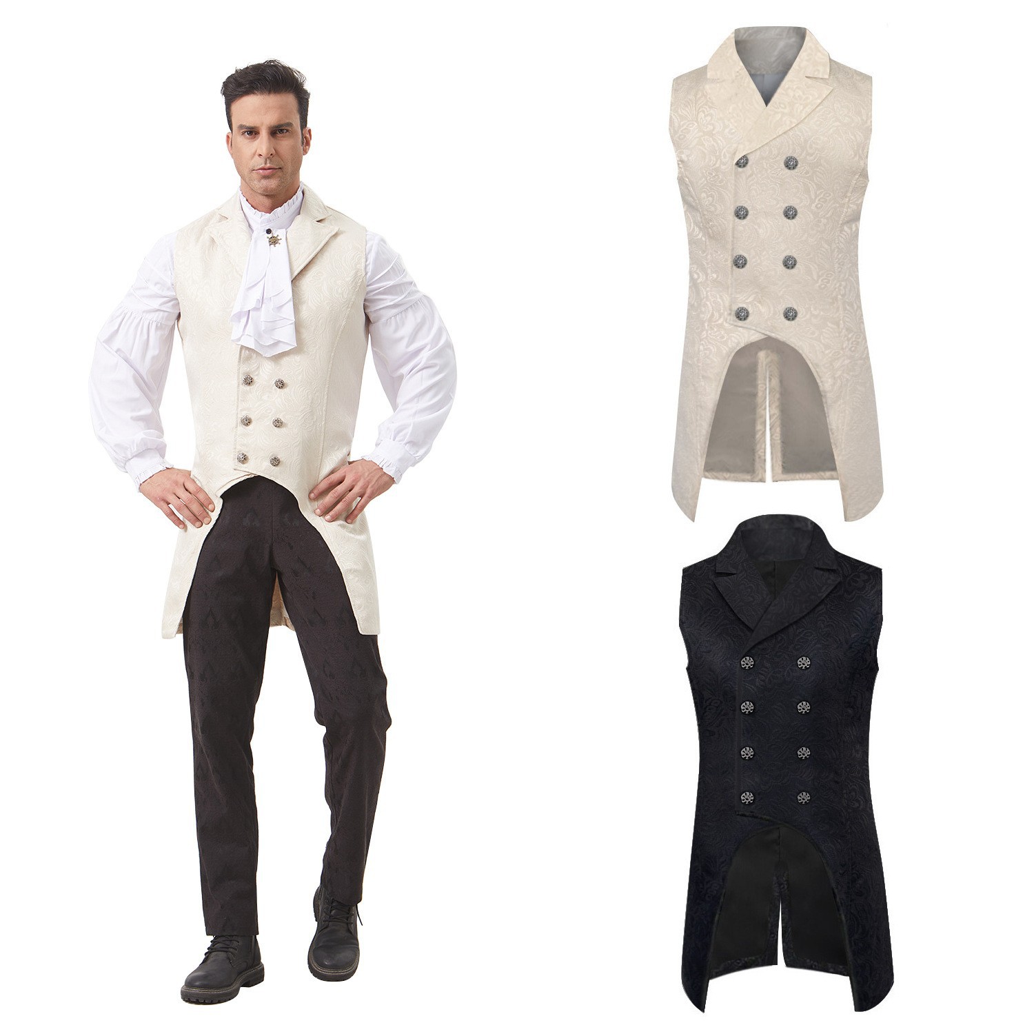 中世ルネッサンス燕尾服メンズベストヴィンテージジャカードビク - Sewing Vest のレビューと価格