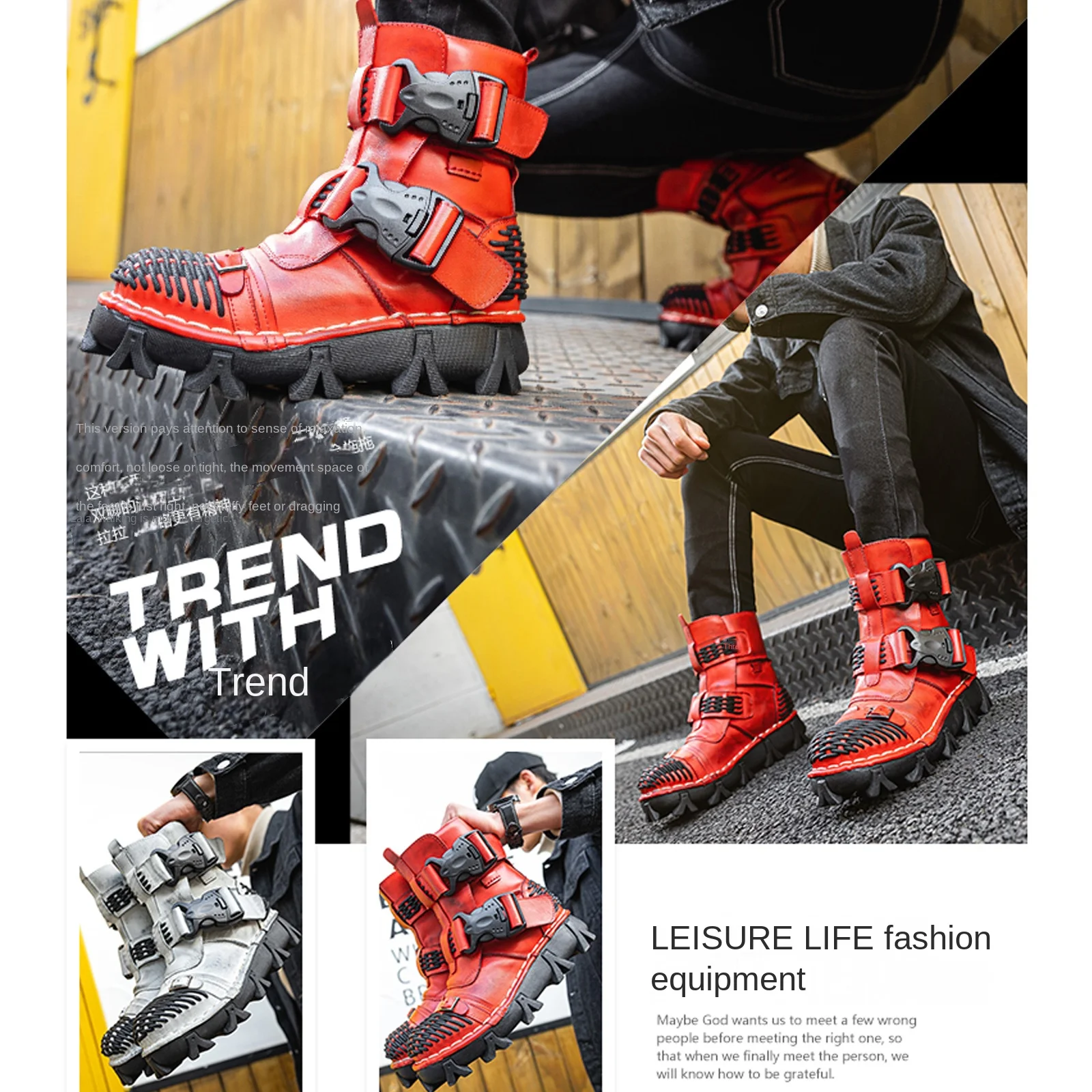 メンズ本革オートバイブーツ、ゴススカルバックルストラップパン - Sewing Latex のレビューと価格